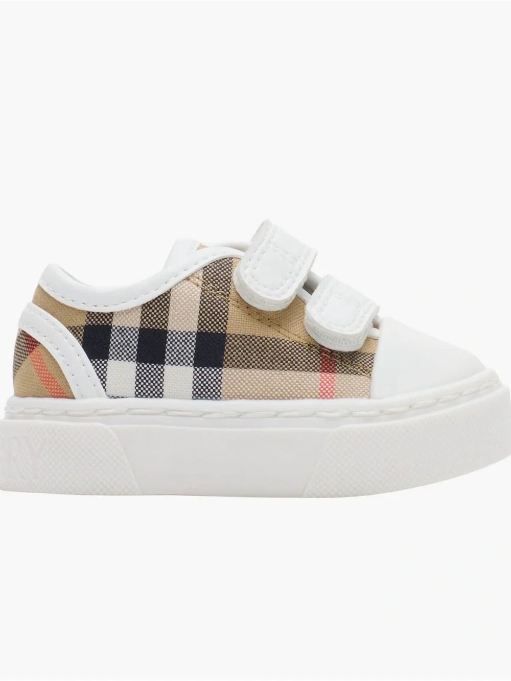 Burberry Kids Classic Nova Check Low-Top Sneakers in Beige and White